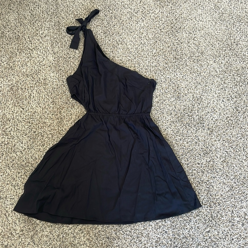 Black Short One Shoulder Dress with Cutout